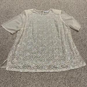 Givenchy Short Sleeve Sequin Sheer Blouse Sz 20W Glam Party Sparkly Casual